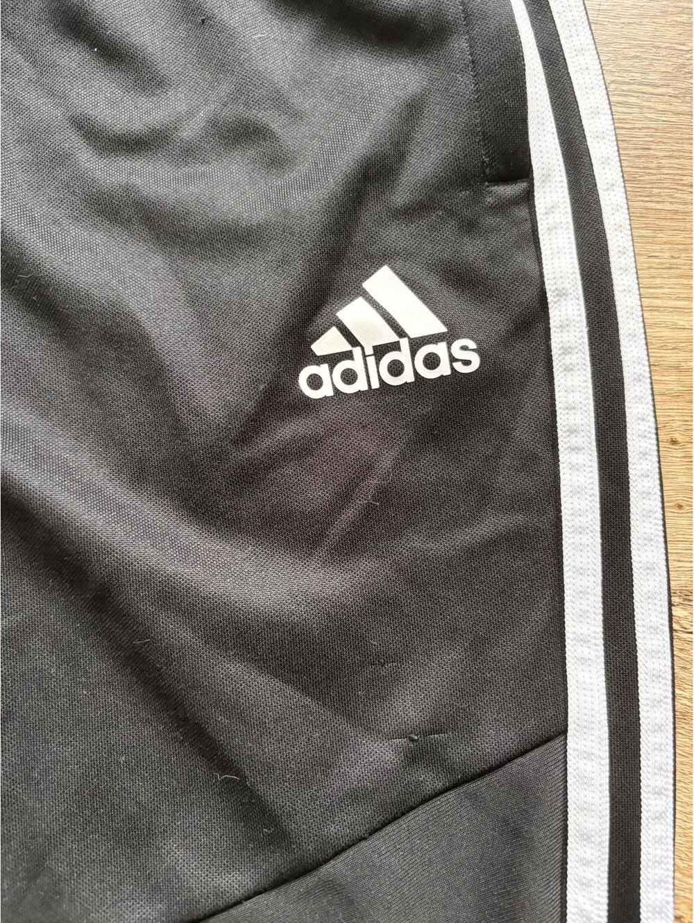 Adidas Men's Black Track Pants with White Stripes Size Medium
